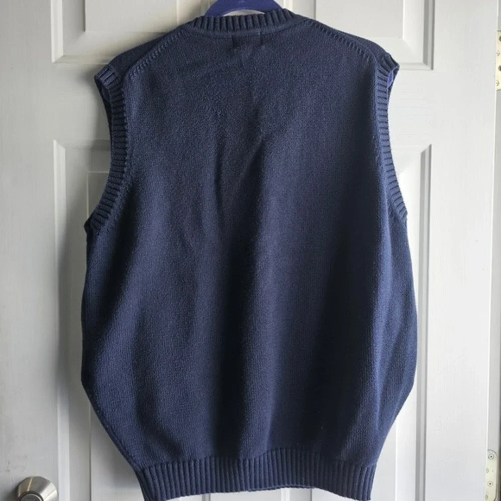 LL Bean‎ Mens V Neck Sweater Vest Navy Blue Cotton Large Tall